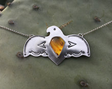 Load image into Gallery viewer, Stamped Eagle necklace with amber