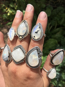 Moonstone with Black Tourmaline ring - size 7