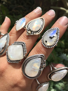 Moonstone with Black Tourmaline ring - size 7