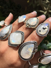 Load image into Gallery viewer, Square moonstone with beaded wire details ring - size 9