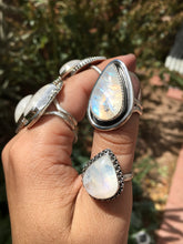 Load image into Gallery viewer, Plump Moonstone Pear ring with Chain detail - size 7.5