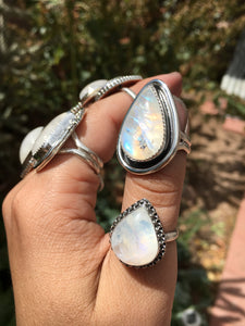 Rainbow moonstone shadowbox ring - size 7.25