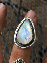 Load image into Gallery viewer, Rainbow moonstone shadowbox ring - size 7.25