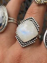 Load image into Gallery viewer, Square moonstone with beaded wire details ring - size 9