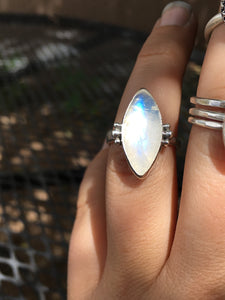 Blue flash moonstone marquis ring - size 5.5