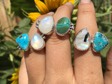 Load image into Gallery viewer, Rose cut Moonstone and Hubei turquoise DBL ring - size 8/9