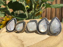 Load image into Gallery viewer, Rainbow Moonstone with Scorpion statement ring - size 7.5