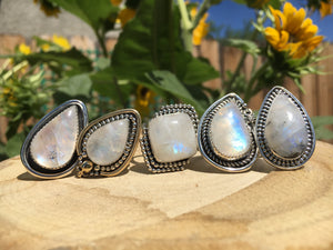 Brass skull Yellow flash moonstone ring - size 6/6.25
