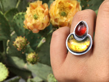 Load image into Gallery viewer, Mexican amber moon and red garnet ring - size 6.5