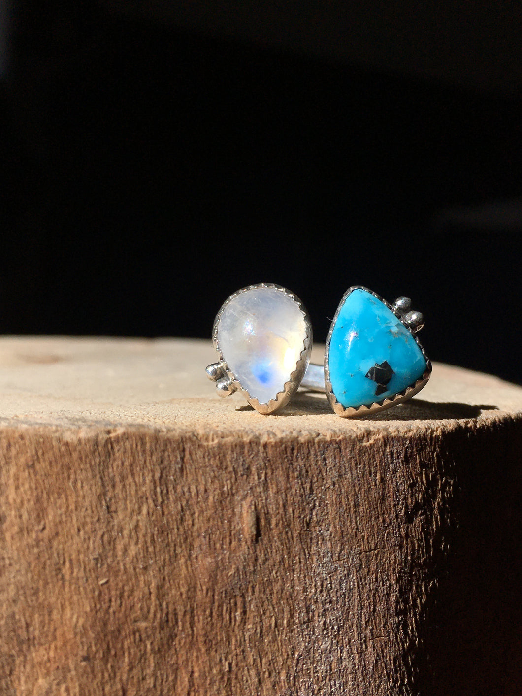 Moonstone and White Water turquoise double ring: size 6-6.5