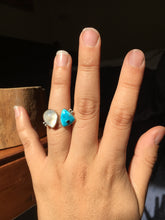 Load image into Gallery viewer, Moonstone and White Water turquoise double ring: size 6-6.5