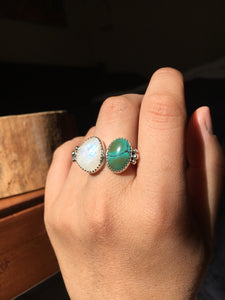 Rose cut Moonstone and Hubei turquoise DBL ring - size 8/9