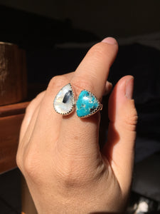 Moonstone and White Water turquoise DBL ring: size 7-7.5