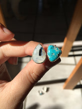 Load image into Gallery viewer, Moonstone and White Water turquoise DBL ring: size 7-7.5