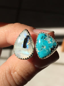 Moonstone and White Water turquoise DBL ring: size 7-7.5