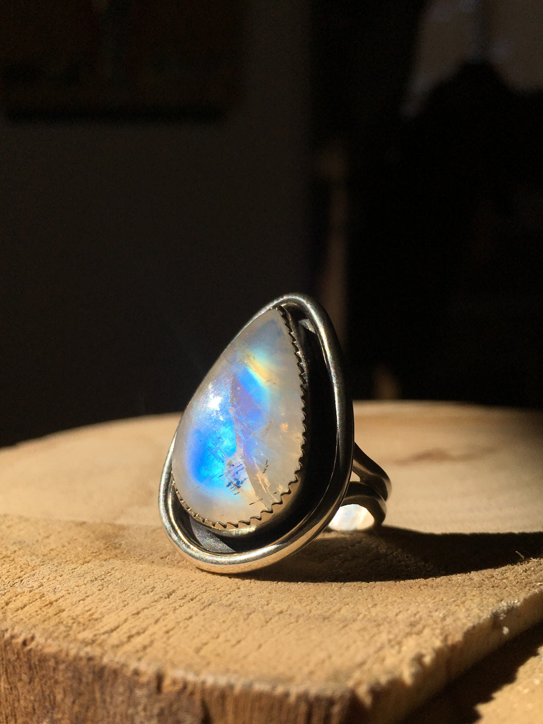 Rainbow moonstone shadowbox ring - size 7.25