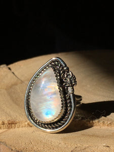 Rainbow Moonstone with Scorpion statement ring - size 7.5