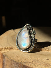 Load image into Gallery viewer, Rainbow Moonstone with Scorpion statement ring - size 7.5