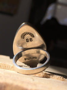 Brass skull Yellow flash moonstone ring - size 6/6.25