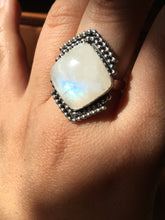 Load image into Gallery viewer, Square moonstone with beaded wire details ring - size 9