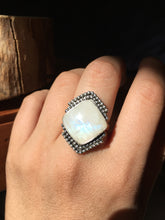 Load image into Gallery viewer, Square moonstone with beaded wire details ring - size 9