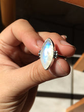 Load image into Gallery viewer, Blue flash moonstone marquis ring - size 5.5
