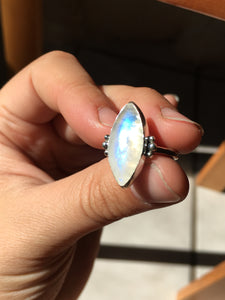 Blue flash moonstone marquis ring - size 5.5