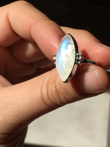 Blue flash moonstone marquis ring - size 5.5