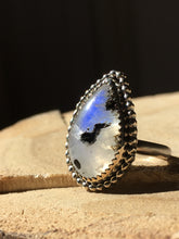 Load image into Gallery viewer, Moonstone with Black Tourmaline ring - size 7
