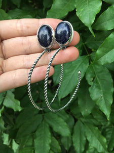Blue goldstone twist hoop earrings