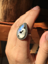 Load image into Gallery viewer, Moonstone with Black Tourmaline ring - size 7