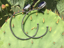 Load image into Gallery viewer, Blue goldstone twist hoop earrings