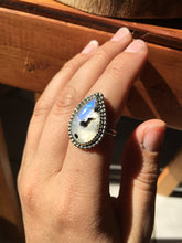 Load image into Gallery viewer, Moonstone with Black Tourmaline ring - size 7
