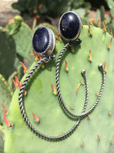 Load image into Gallery viewer, Blue goldstone twist hoop earrings