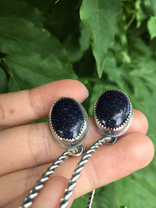 Blue goldstone twist hoop earrings
