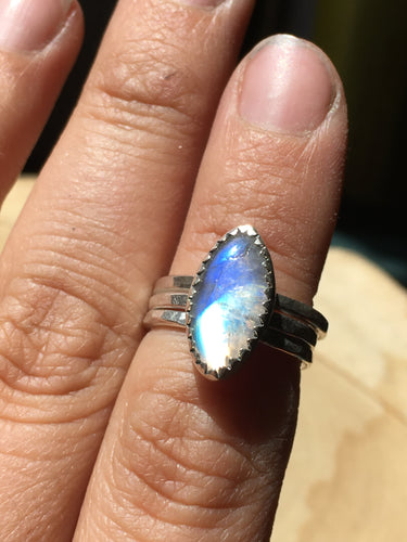 Moonstone Marquis Stacker Ring set - size 4