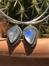 Load image into Gallery viewer, Flashy Blue Moonstone Hoop earrings