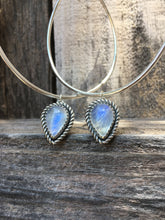 Load image into Gallery viewer, Flashy Blue Moonstone Hoop earrings