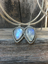 Load image into Gallery viewer, Flashy Blue Moonstone Hoop earrings
