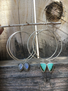 Flashy Blue Moonstone Hoop earrings