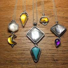 Load image into Gallery viewer, Hexagonal quartz crystal with Mexican amber moon