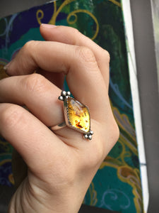 Glowy Mexican amber diamond ring - size 6.5