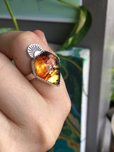 Geometric cut amber ring - size 7 1/4