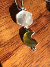 Load image into Gallery viewer, Hexagonal quartz crystal with Mexican amber moon