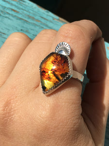 Geometric cut amber ring - size 7 1/4