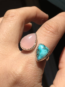 Rose quartz and White Water turquoise double ring - size 7-8
