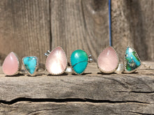Load image into Gallery viewer, Rose quartz and Sonoran Gold turquoise double ring - size 6-7