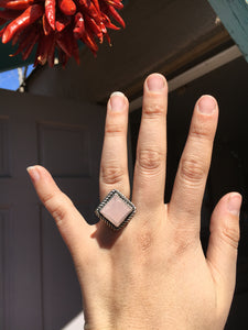 Geometric cut rose quartz ring - size 6