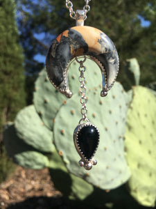 Maligano jasper crescent moon with black onyx statement necklace