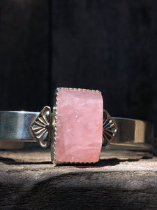 Geometric cut rose quartz cuff - size M/L
